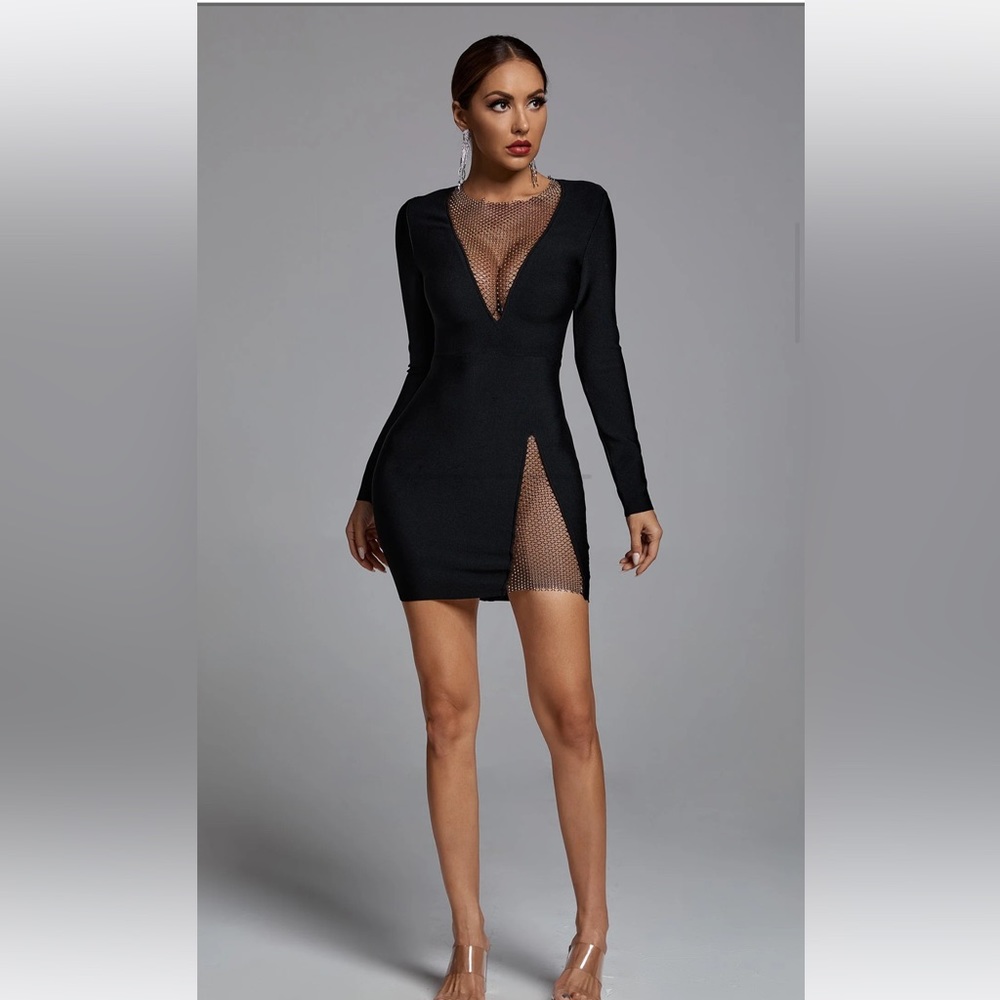 Ela V neck mesh mini dress